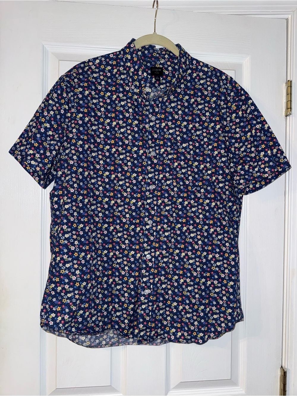 J. Crew Navy Floral Short-Sleeve Button-Down Shirt